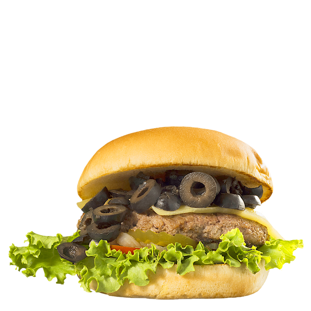 Deliciosa carne 100% Angus de 150 grs acompaña de una porción de exquisitas aceitunas negras y queso manchego.